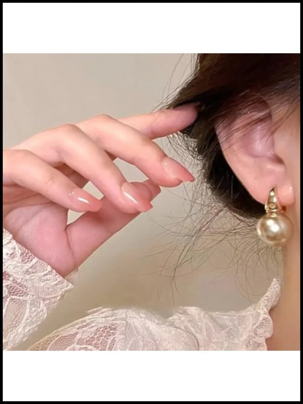 Vintage Pearl Earrings for Women 14K Gold Hoop Huggie Earrings